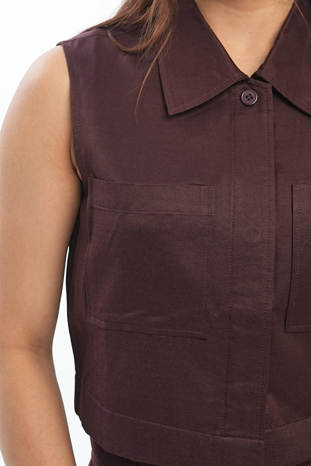 The Edit Co-ord -Crop Vest - Mulberry Bark