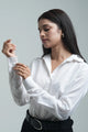 Basic solid linen blend shirt - White