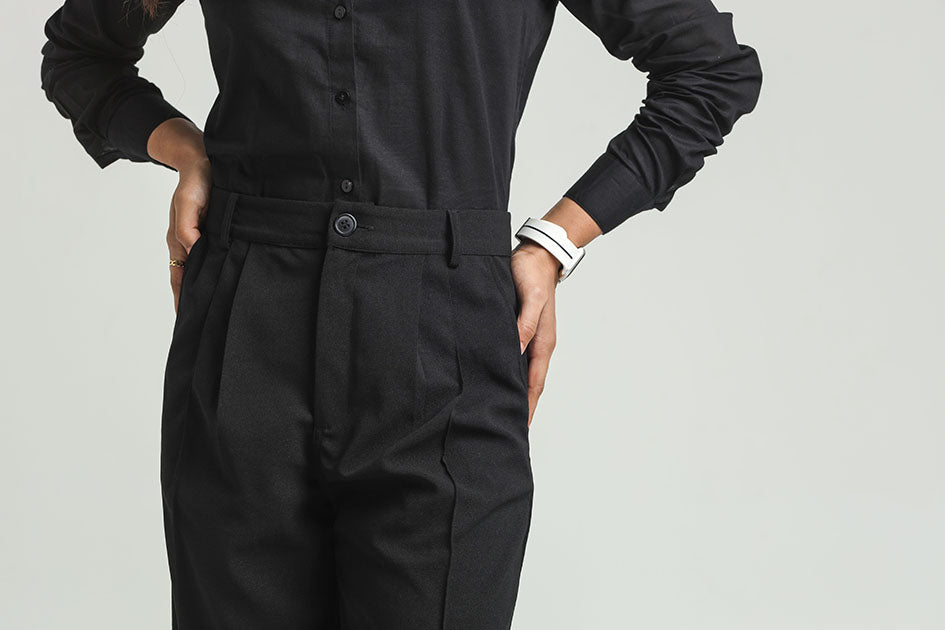 Image of Wide Leg High Waist Trousers - Black