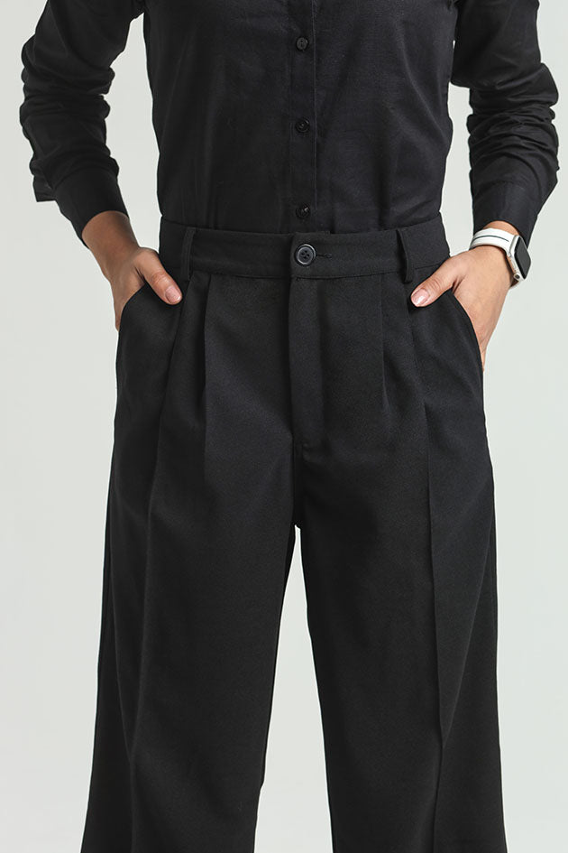 Wide Leg High Waist Trousers - Black