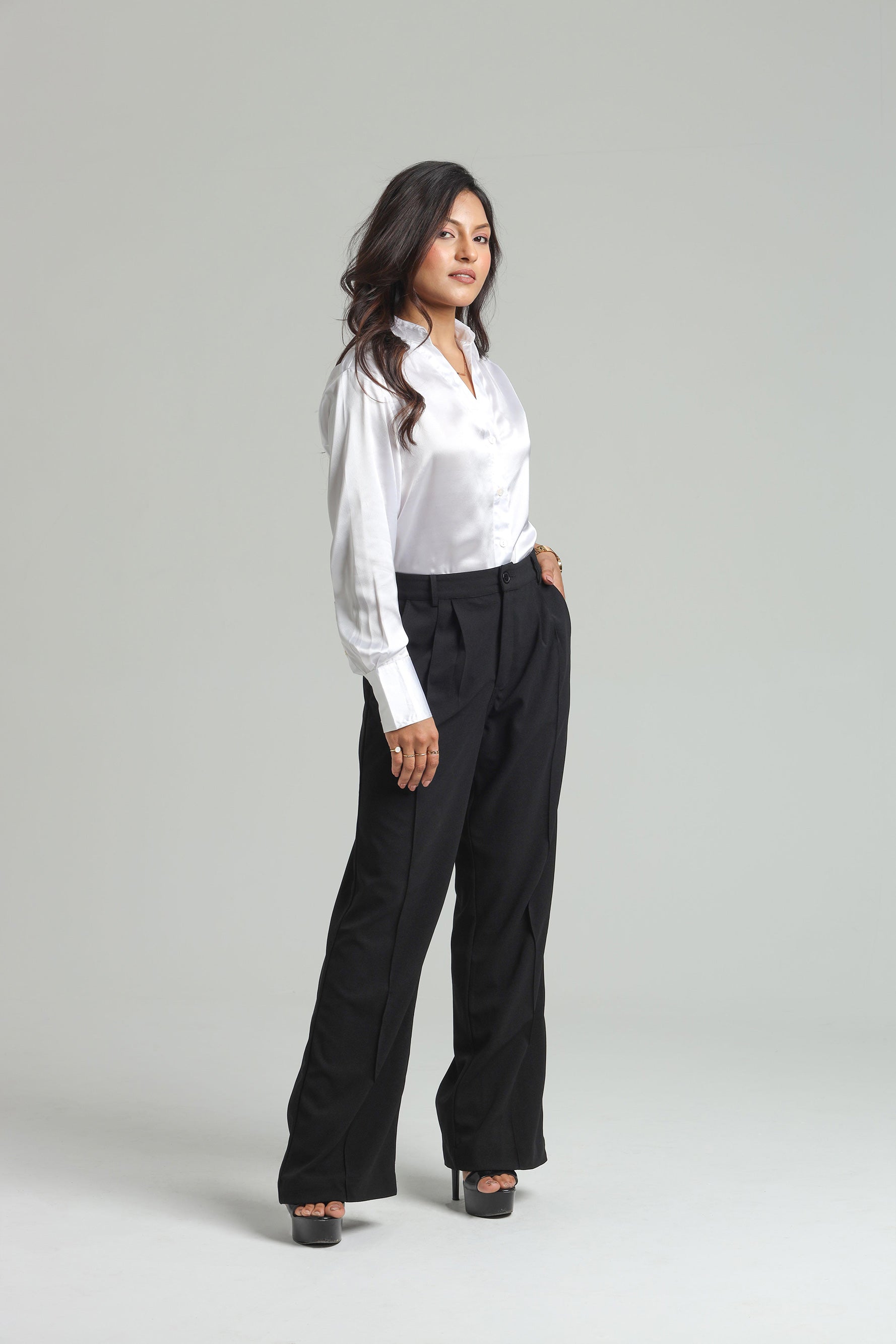 Image of Basic Solid Satin Shirt