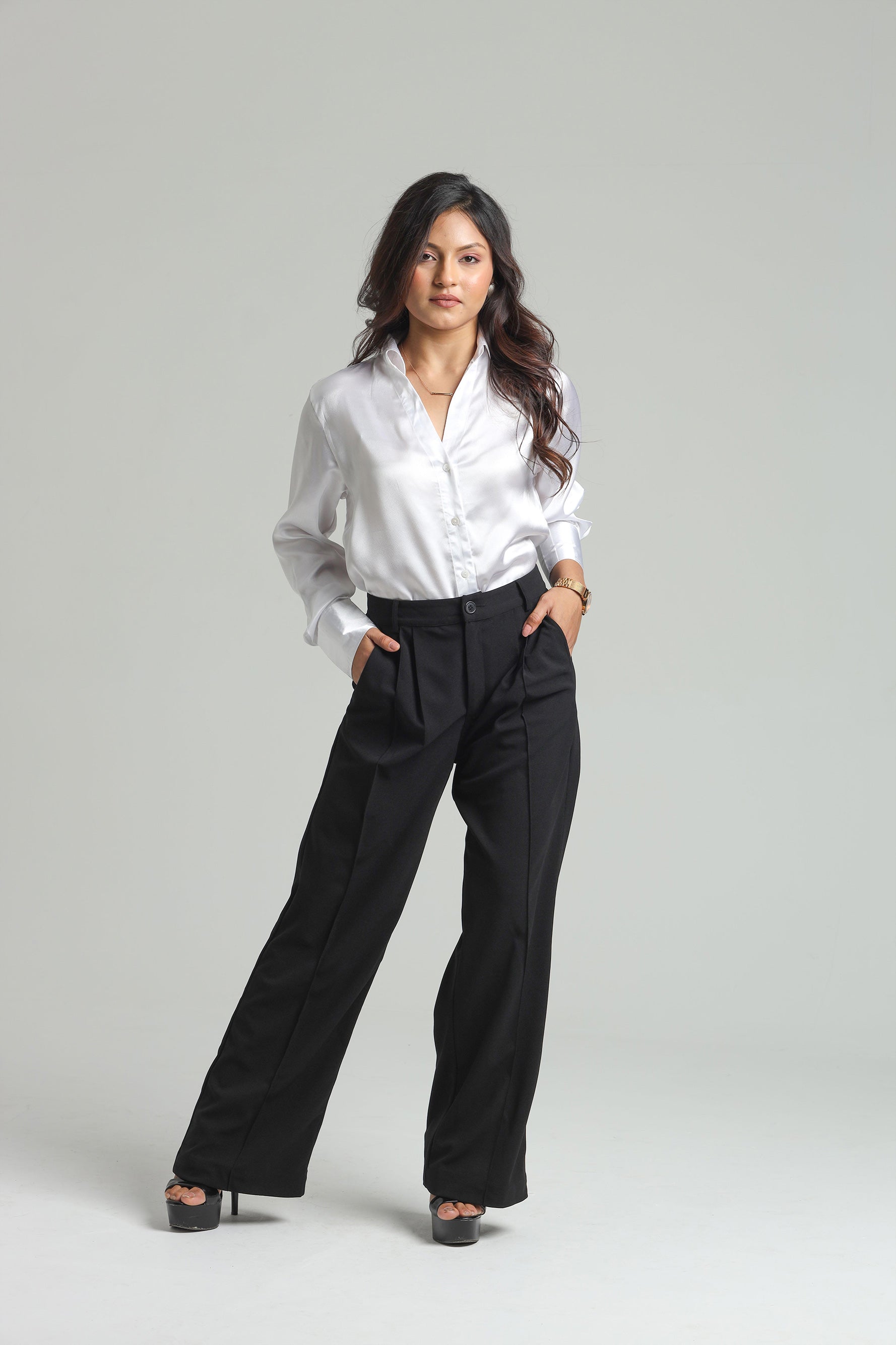 Image of Basic Solid Satin Shirt