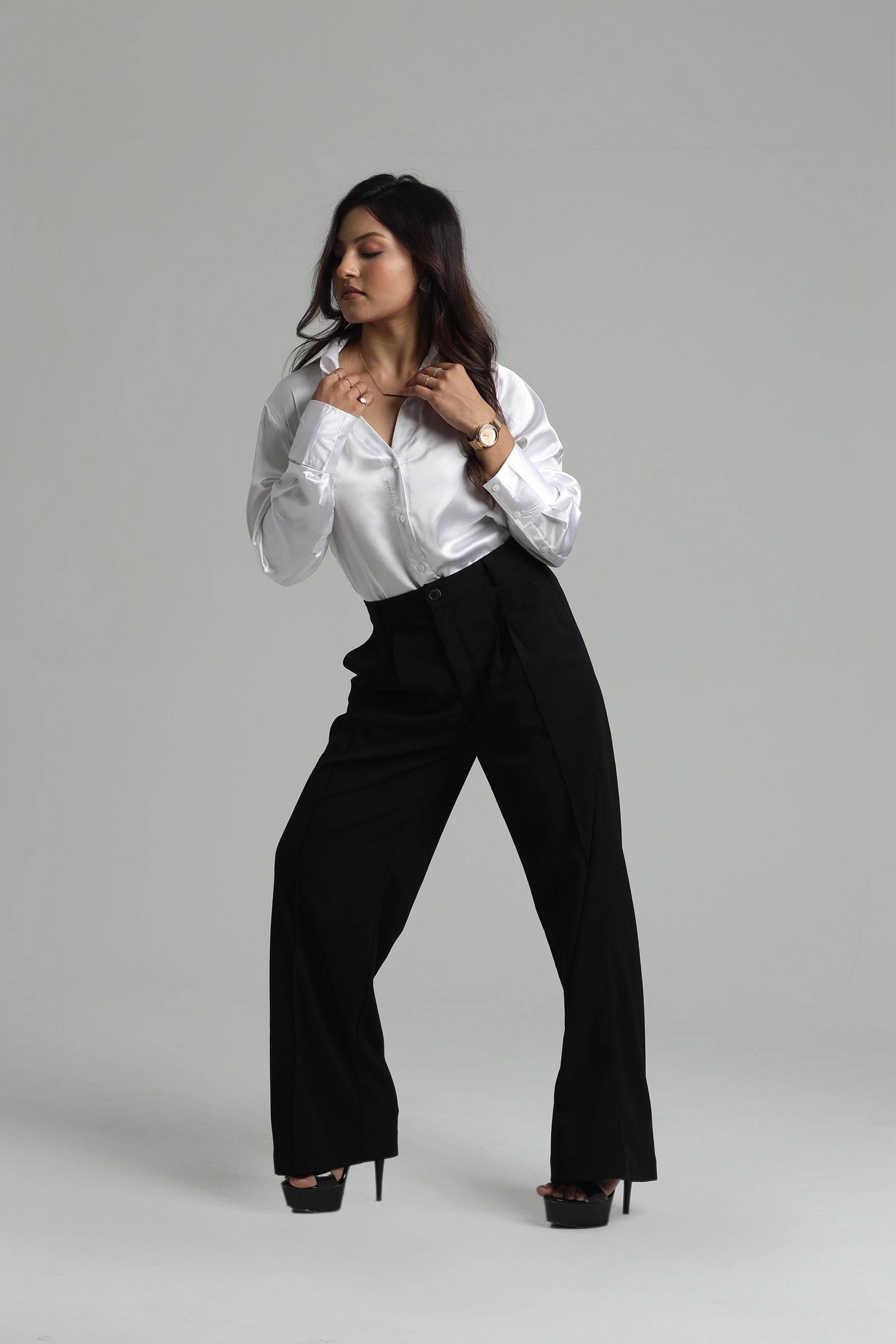 Image of Basic Solid Satin Shirt