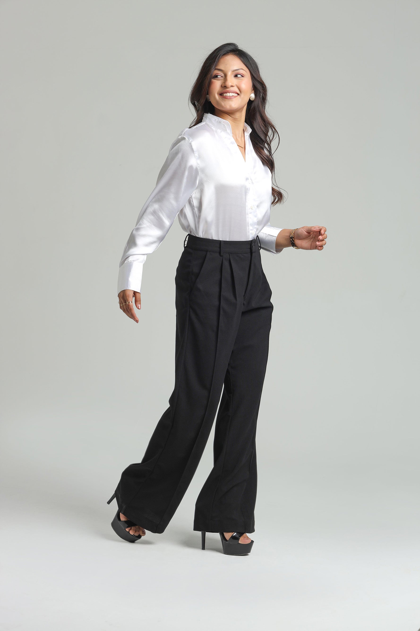 Image of Basic Solid Satin Shirt