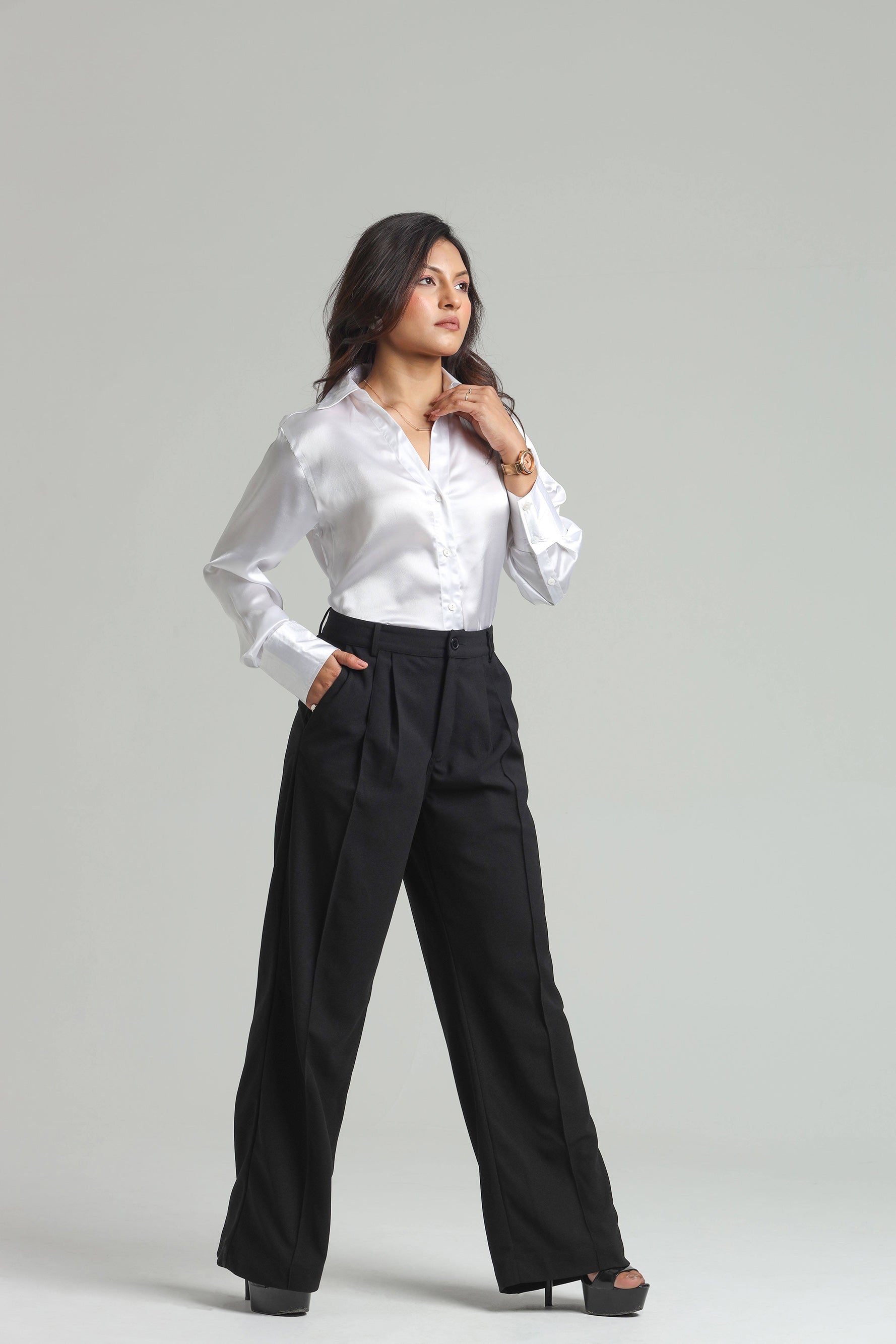 Image of Basic Solid Satin Shirt