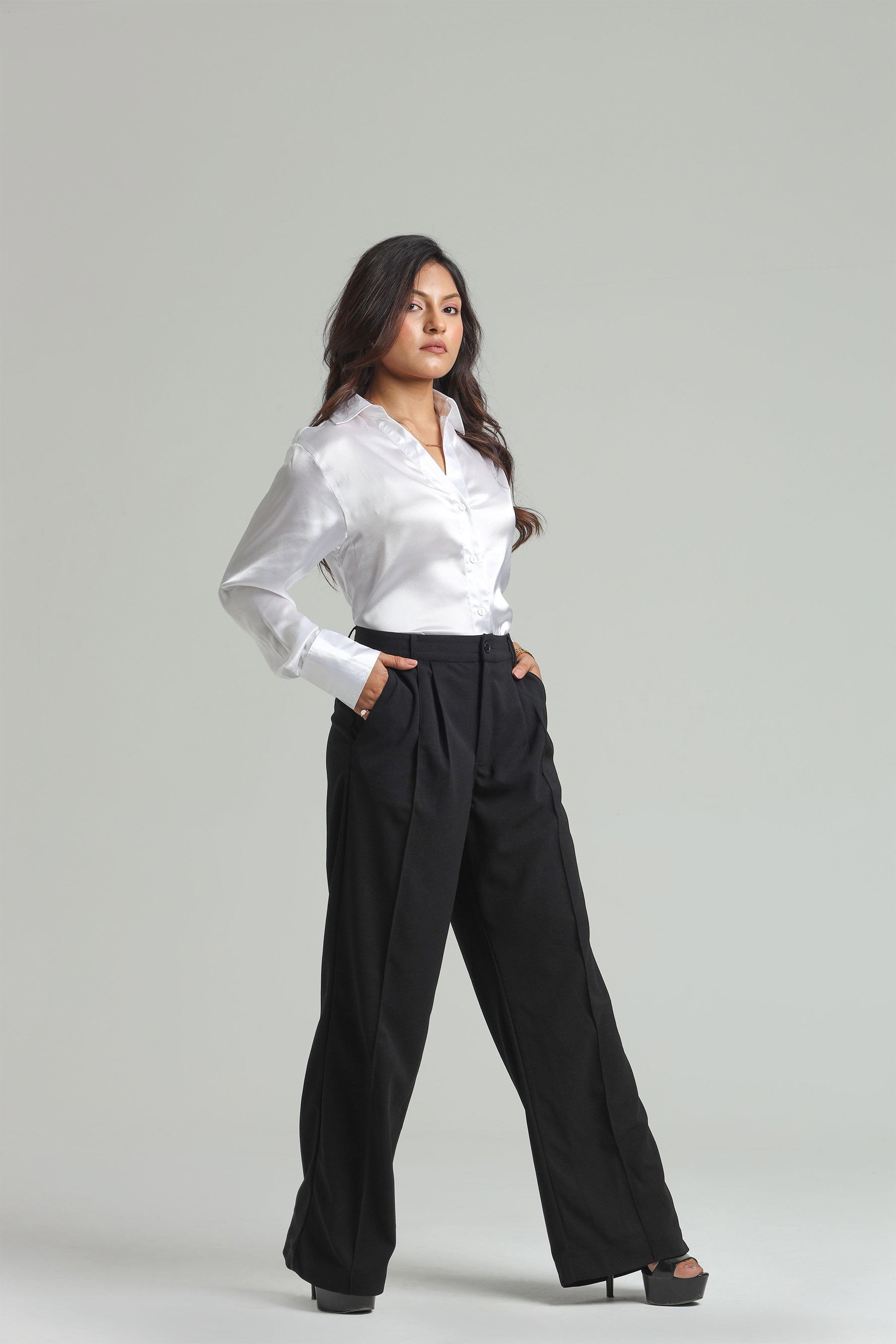 Image of Basic Solid Satin Shirt