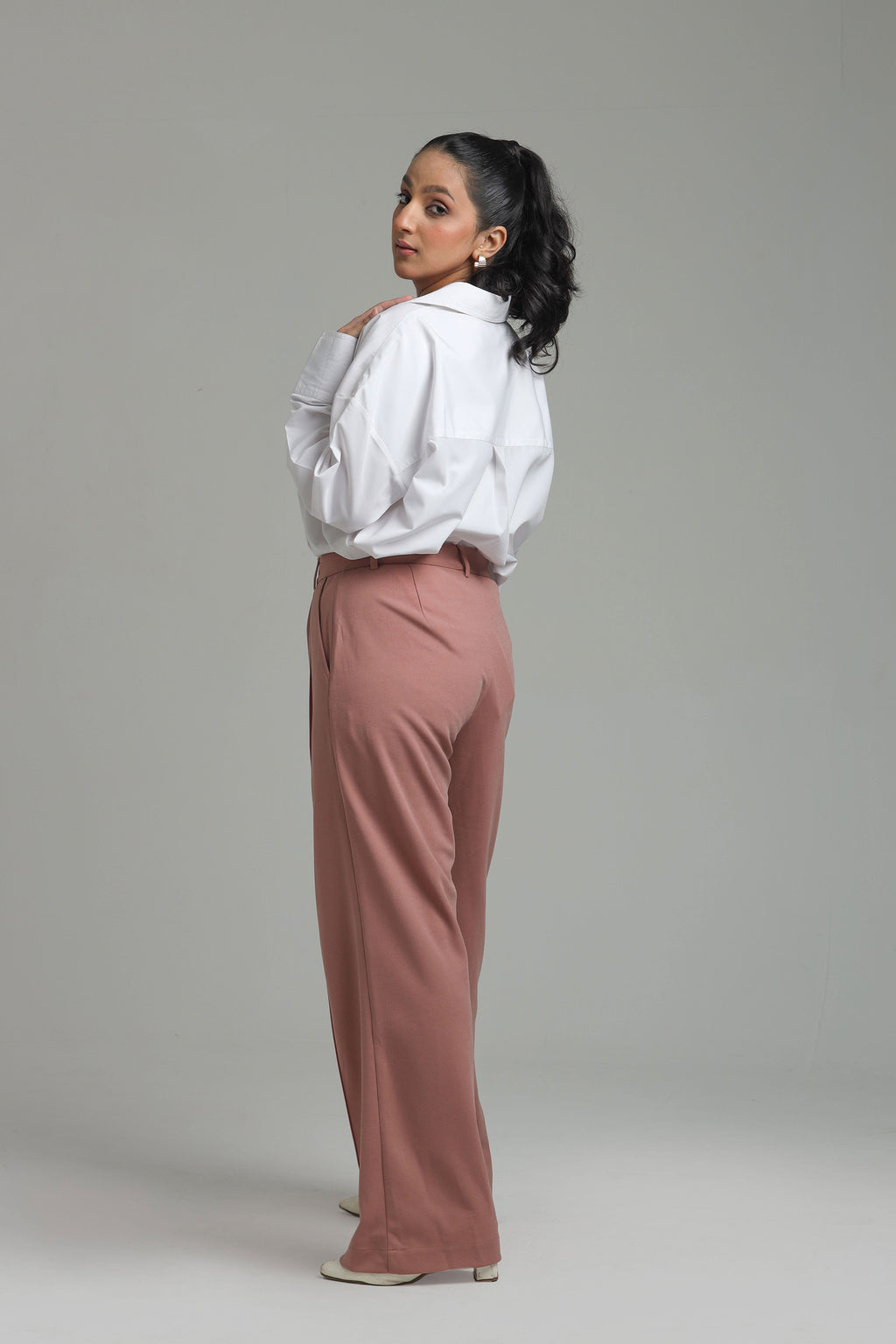 Wide Leg High Waist Trousers -Dusty Pink