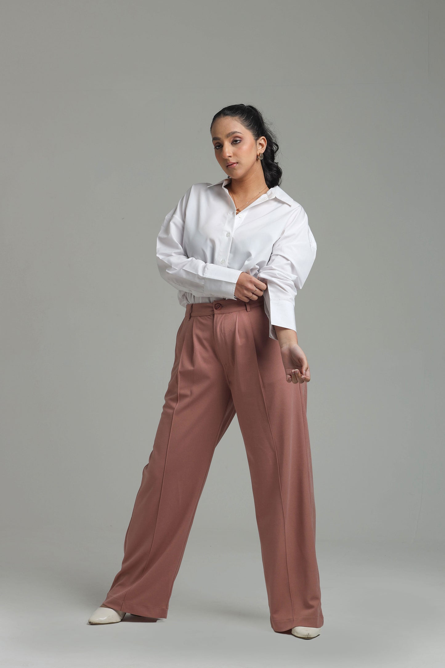 Wide Leg High Waist Trousers - Pink