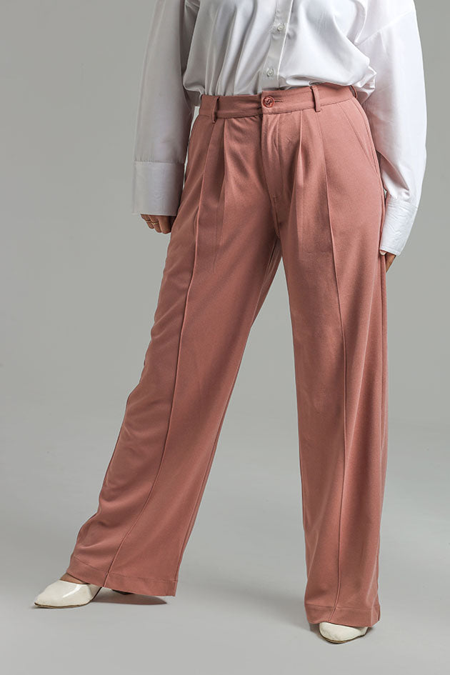 Wide Leg High Waist Trousers -Dusty Pink