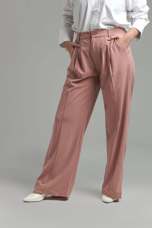 Wide Leg High Waist Trousers -Dusty Pink