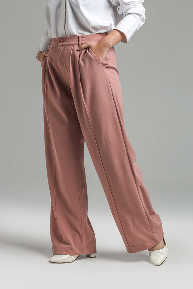 Wide Leg High Waist Trousers - Pink