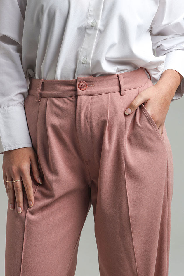 Wide Leg High Waist Trousers -Dusty Pink