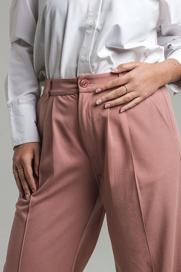 Wide Leg High Waist Trousers -Dusty Pink