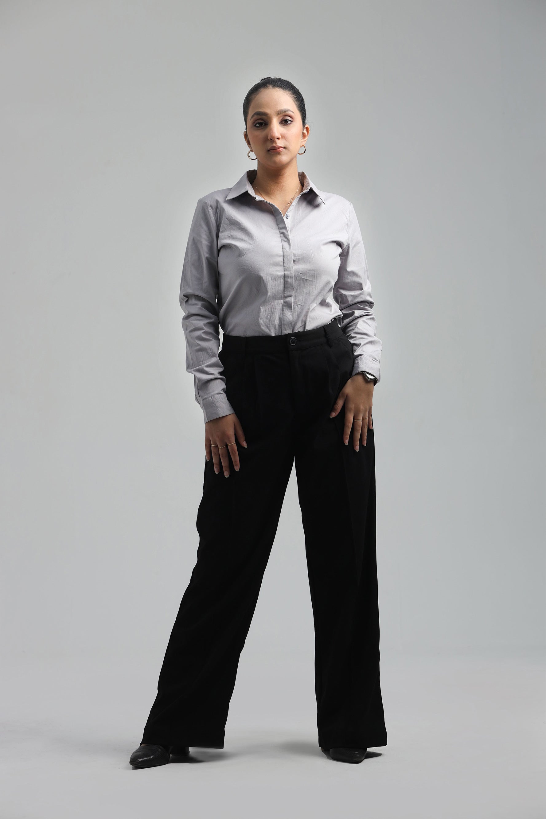 Cotton Blend Regular Fit Shirt- Gray