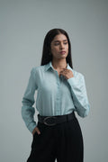 Basic solid linen blend shirt - Light Blue