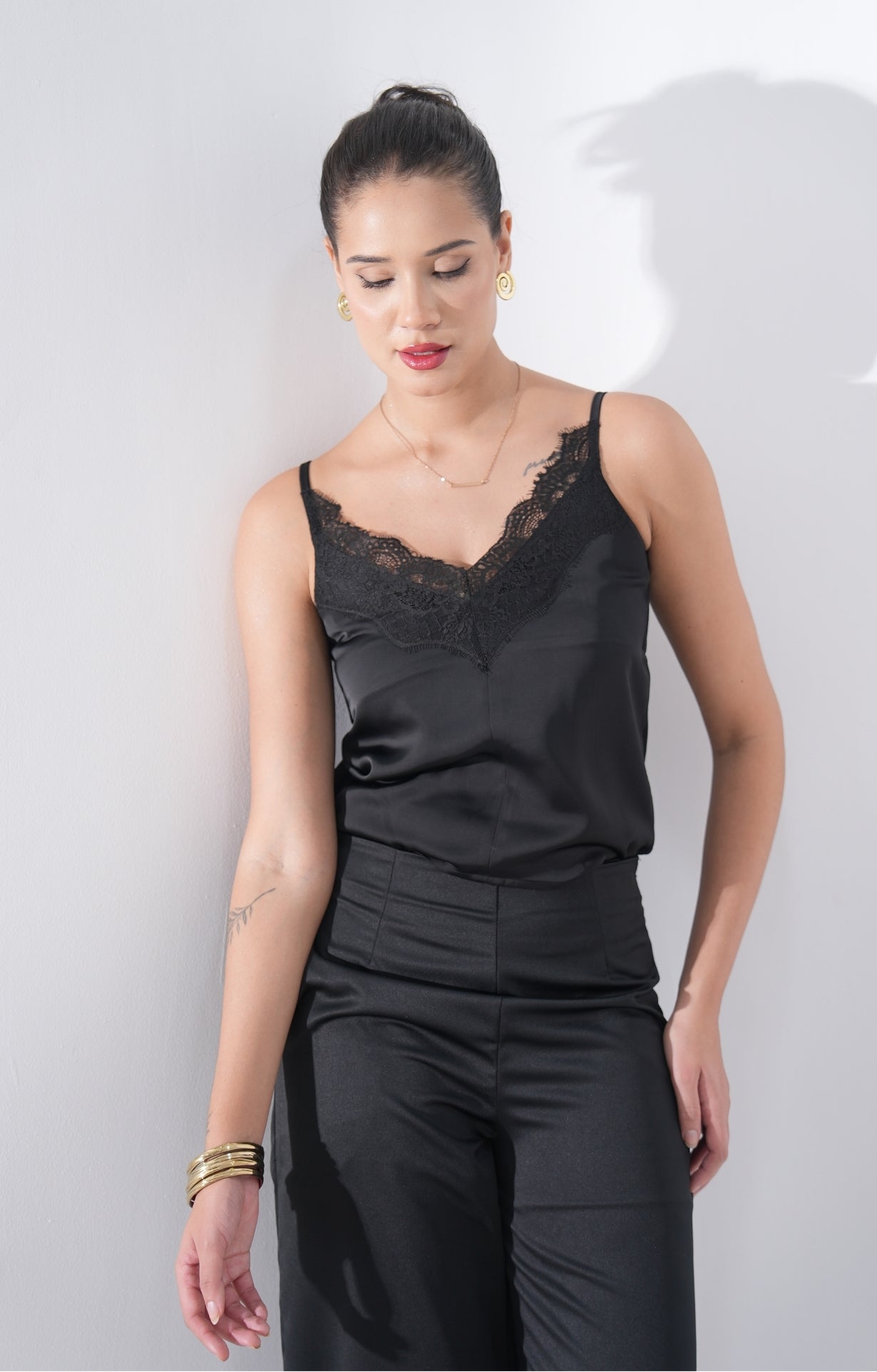 Satin Camisole Top - Black