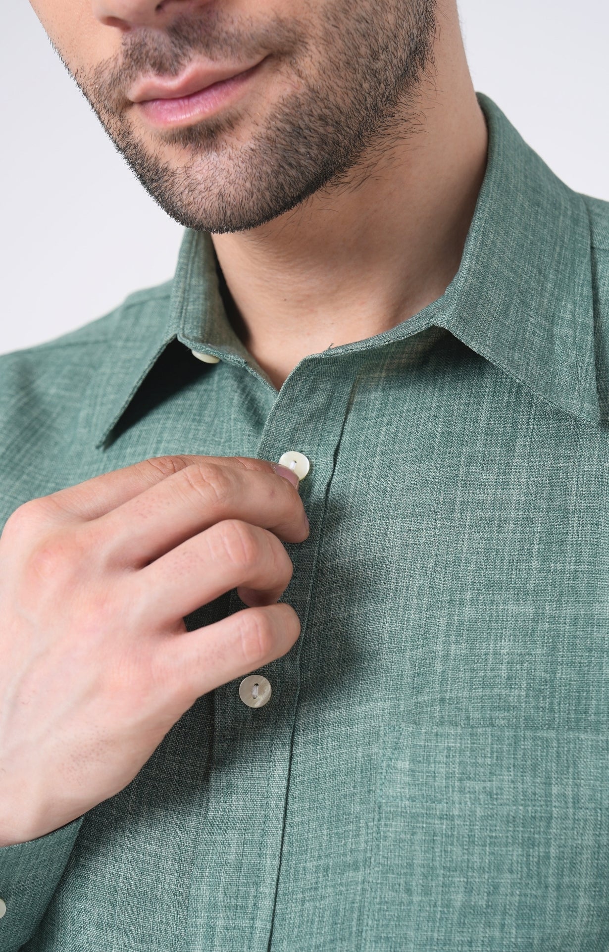 Men's Basic Solid Linen Shirt - Green
