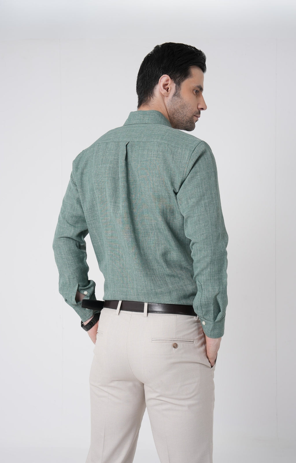 Men's Basic Solid Linen Shirt - Green