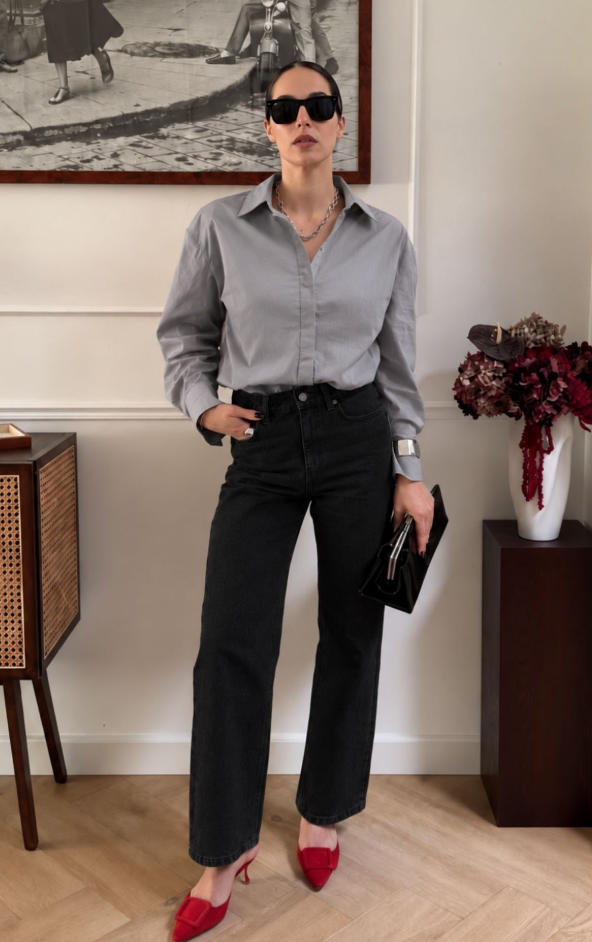 Cotton Blend Regular Fit Shirt- Gray