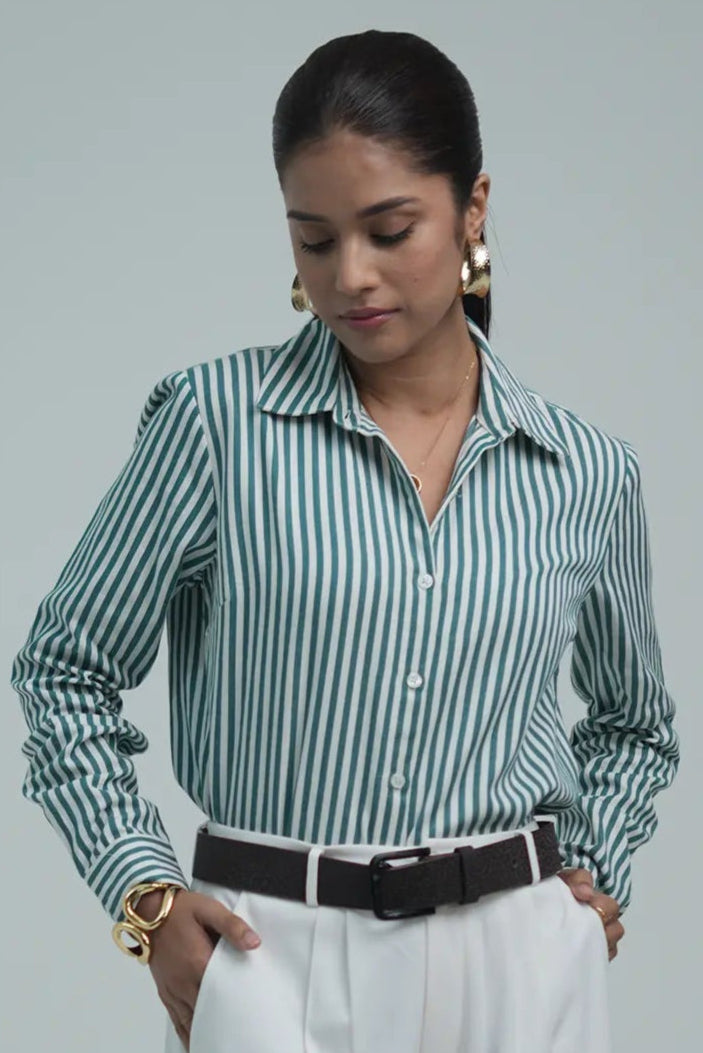 Stripped Cotton Shirt- Green