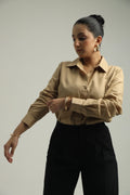 Basic solid woven linen shirt - Beige