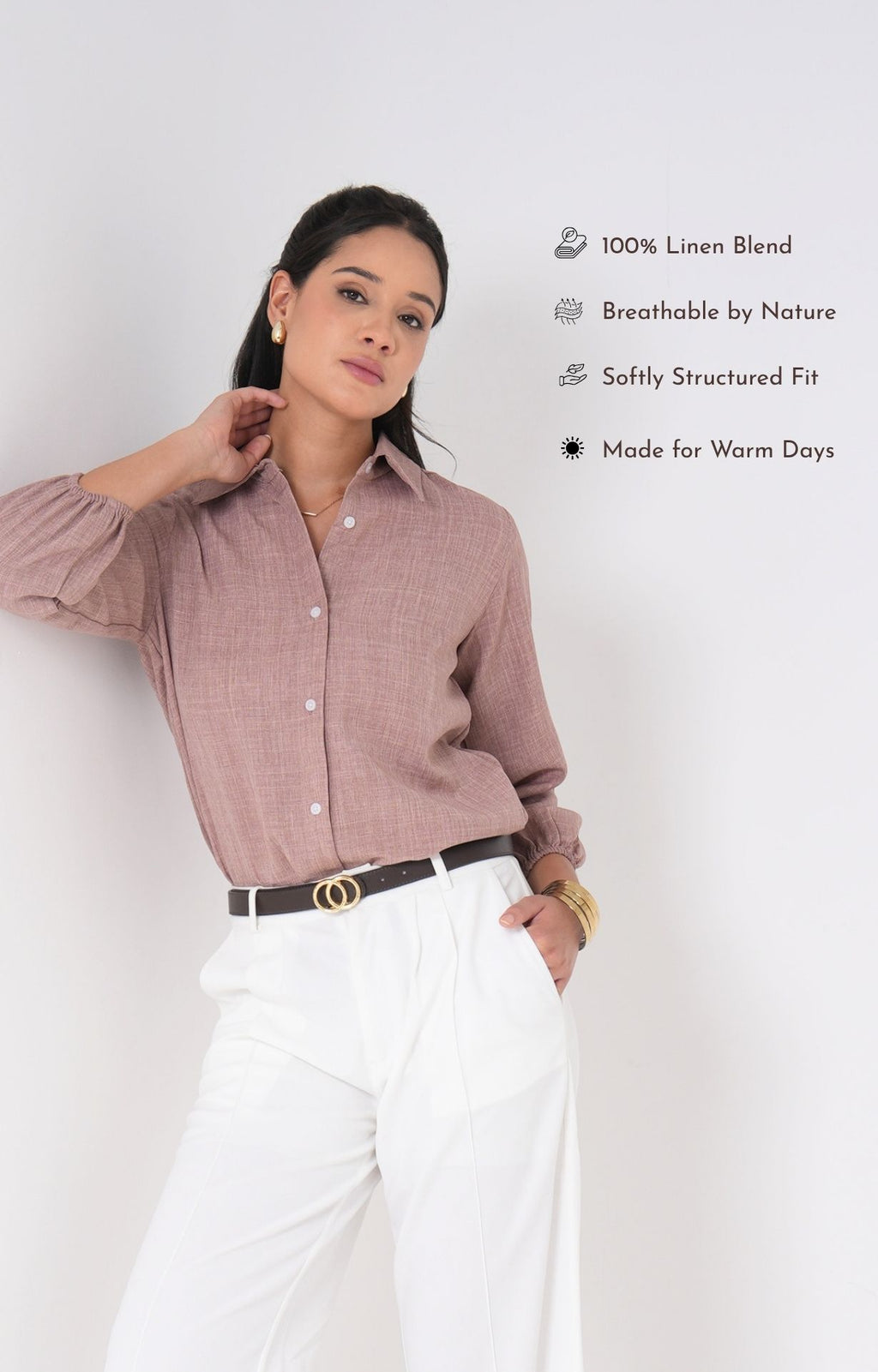 The Relaxed Cuff Linen Shirt - Pink