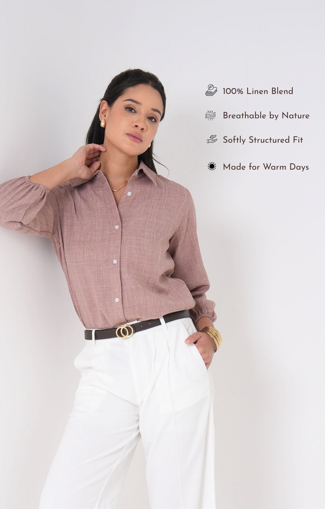 The Relaxed Cuff Linen Shirt - Pink