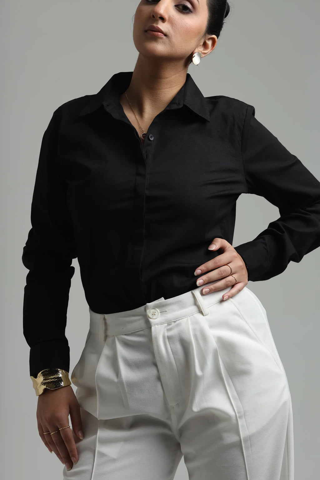Cotton Blend Regular Fit Shirt - Black