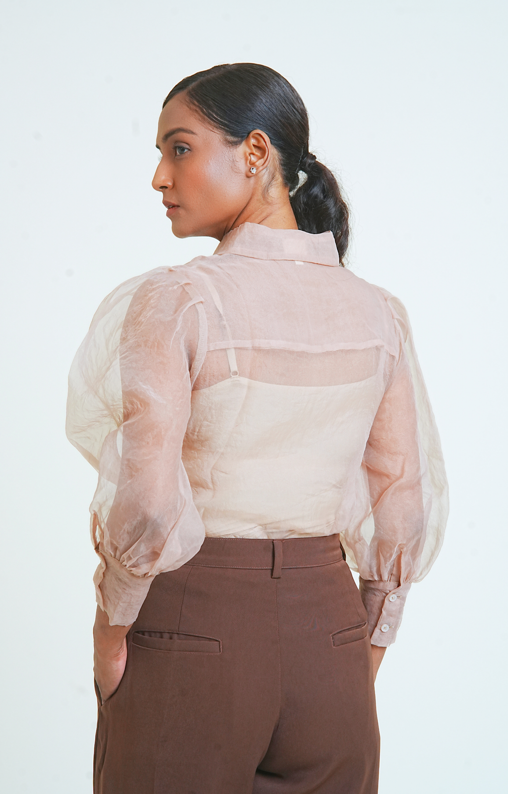 The Sheer Pintex Shirt - Nude Brown