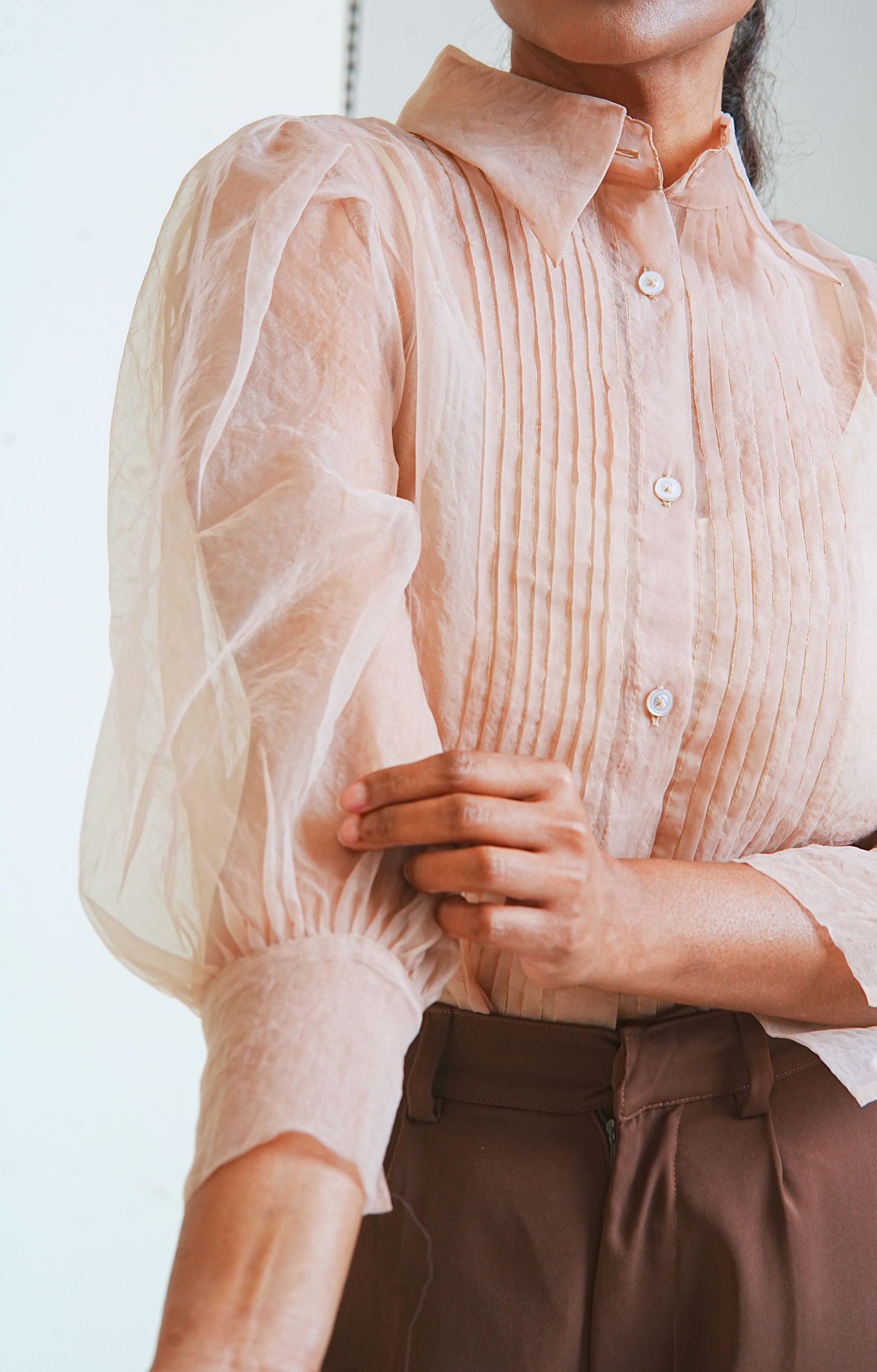 Image of The Sheer Pintex Shirt - Nude Brown