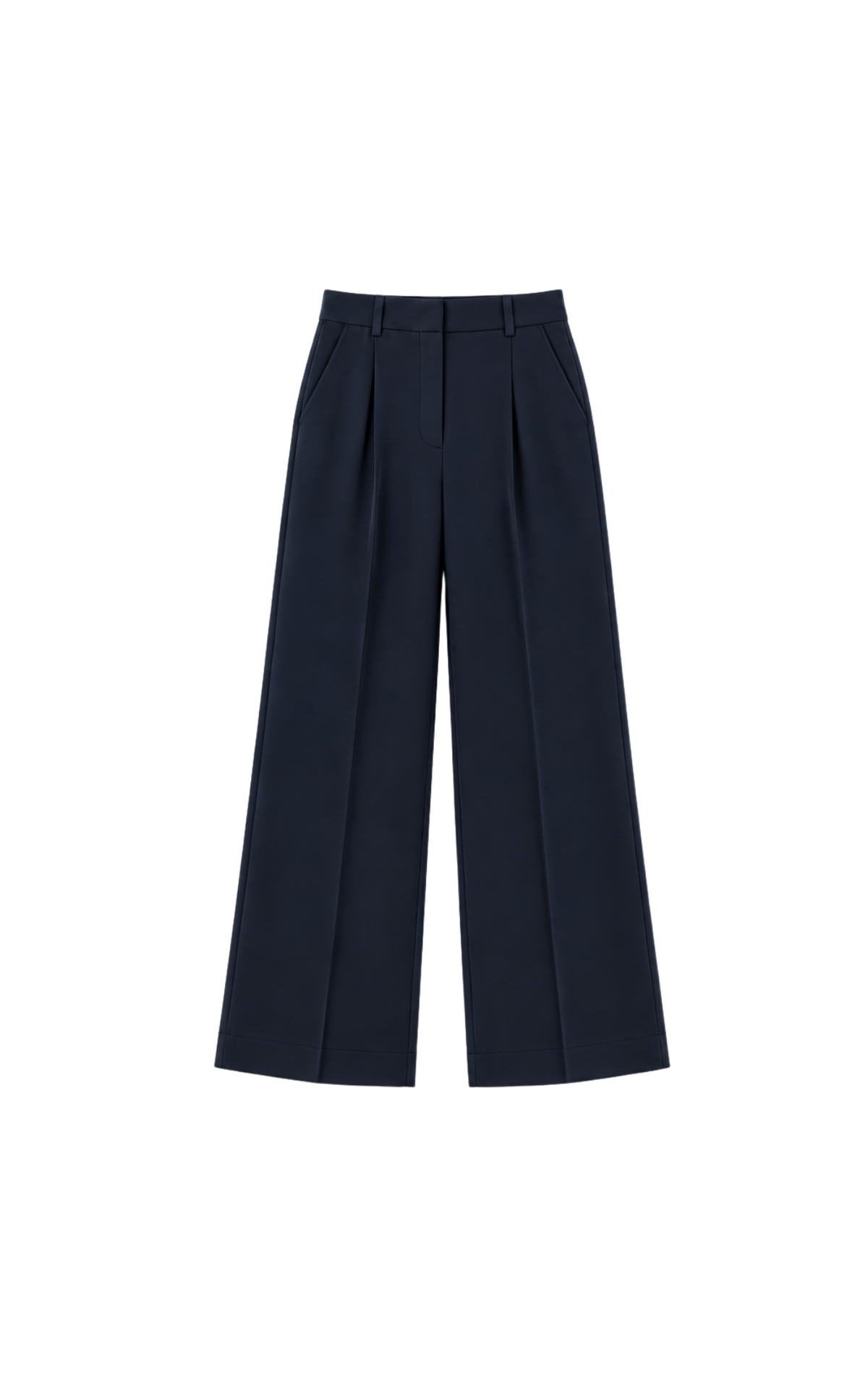 Wide Leg High Waist Trousers - Navy Blue