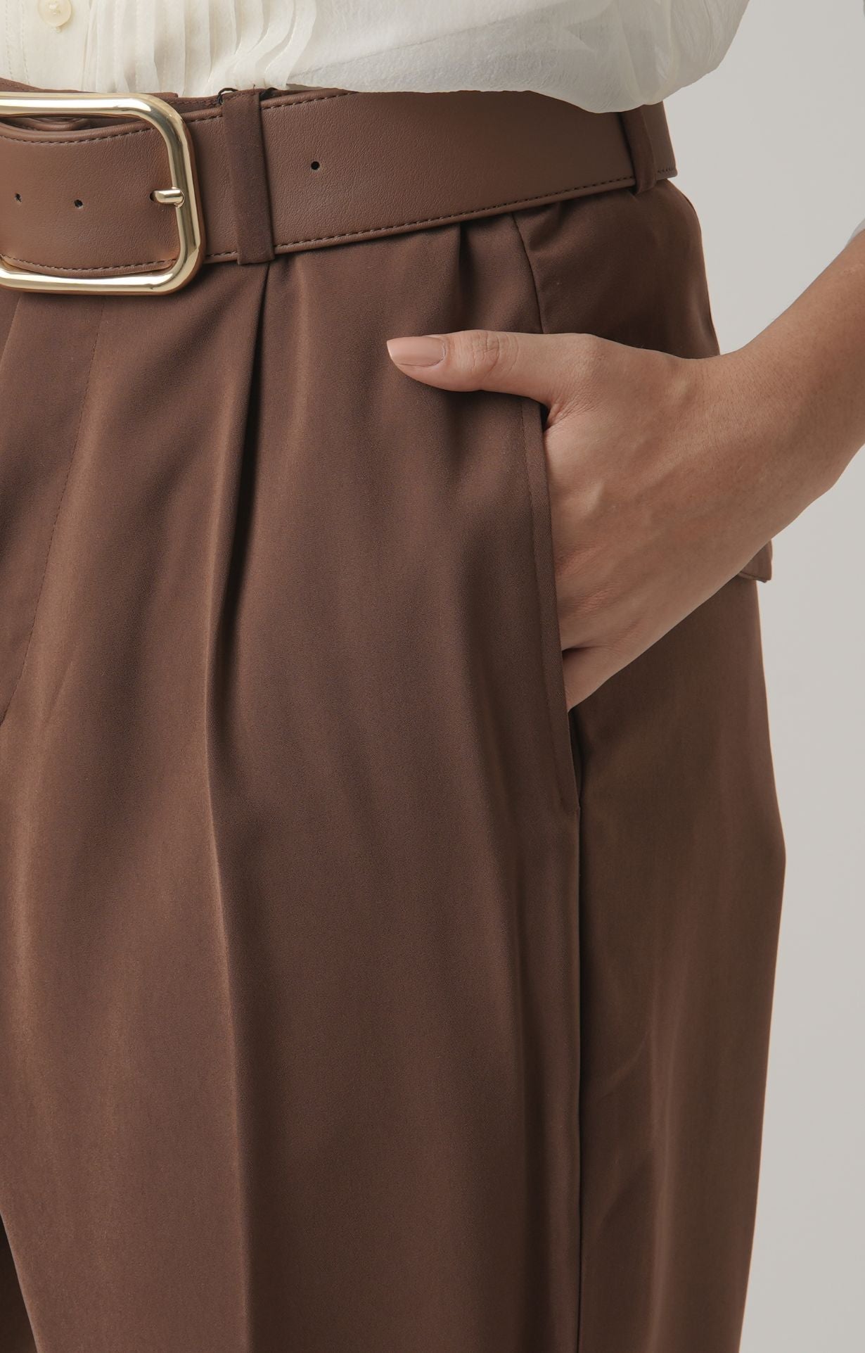 Image of Twisted Leg Tailored Trousers- Dark Brown
