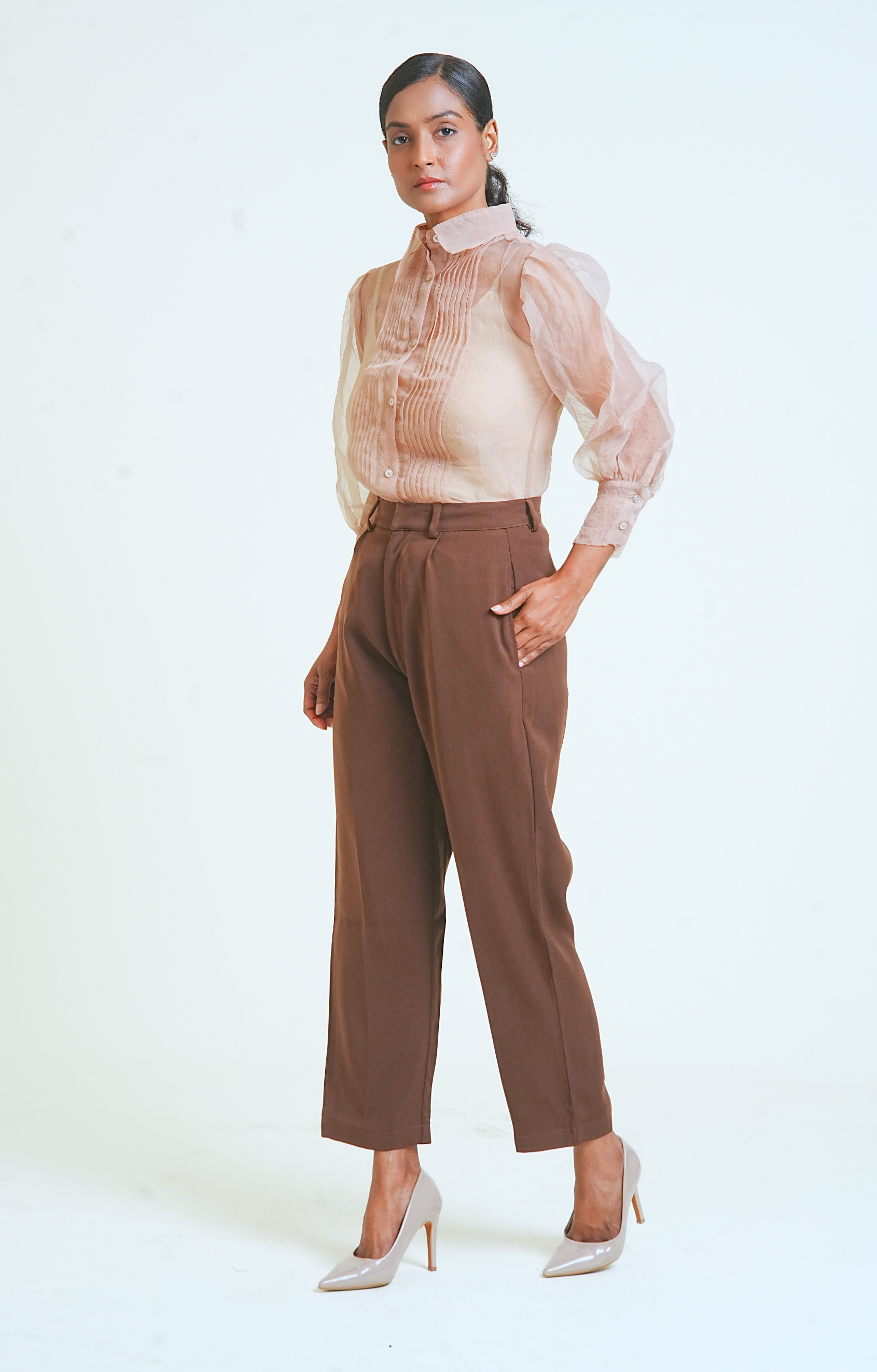 Image of The Sheer Pintex Shirt - Nude Brown