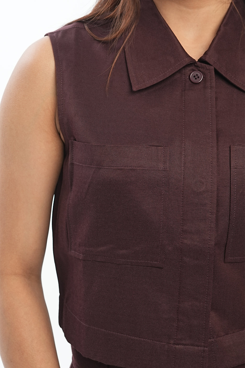 The Edit Co-ord -Crop Vest - Mulberry Bark