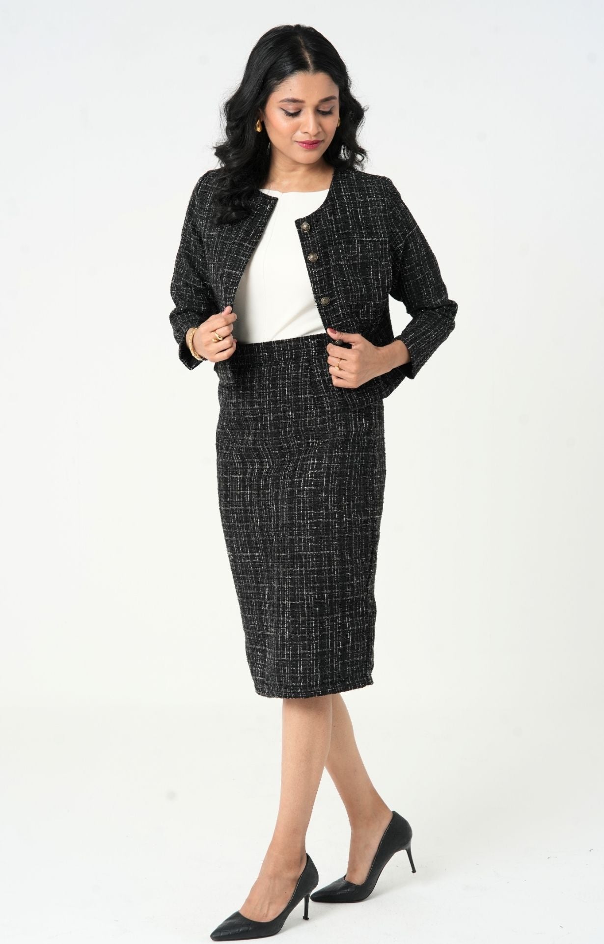 Image of The Nightfall Tweed Long Skirt