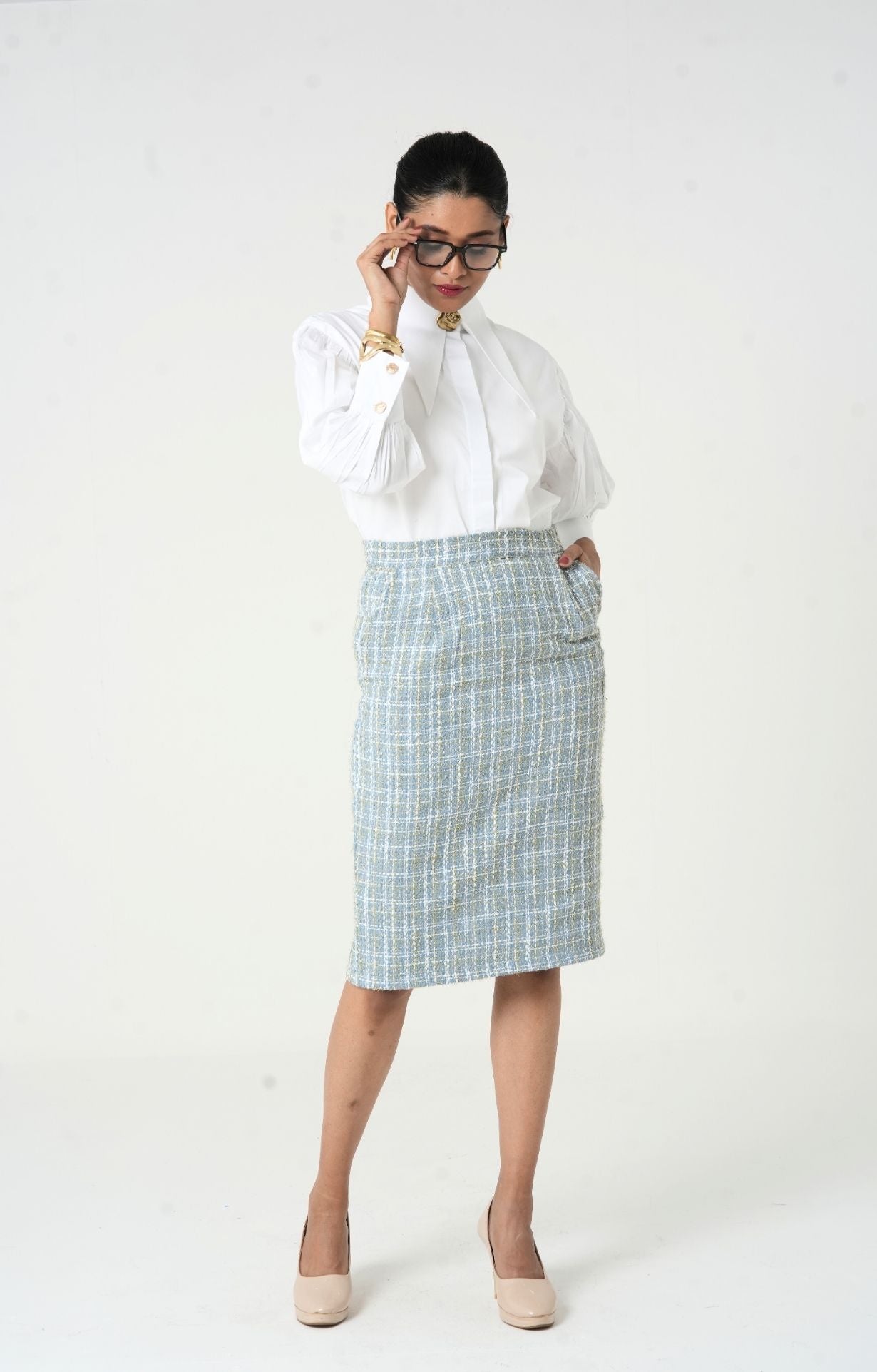 Image of The Frostline Tweed Long Skirt