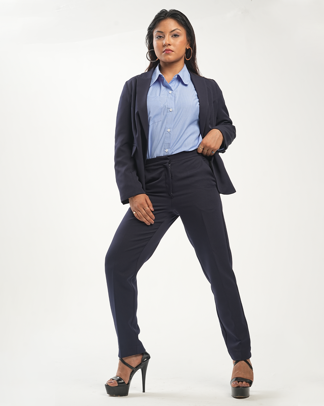 Image of Signature Straight Fit Medium Waist Trousers – Midnight (Blue)