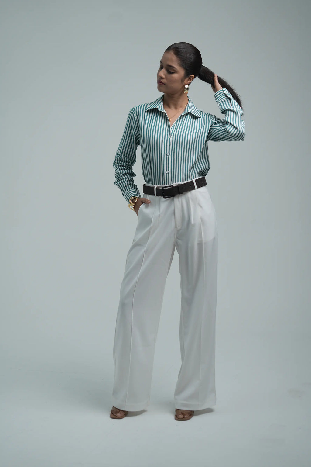 Stripped Cotton Shirt- Green