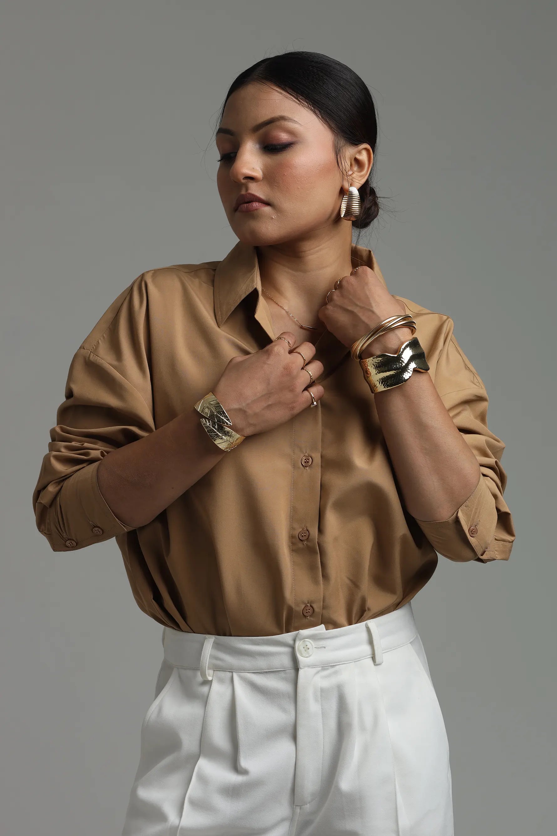 Oversized Cotton Shirt - Beige