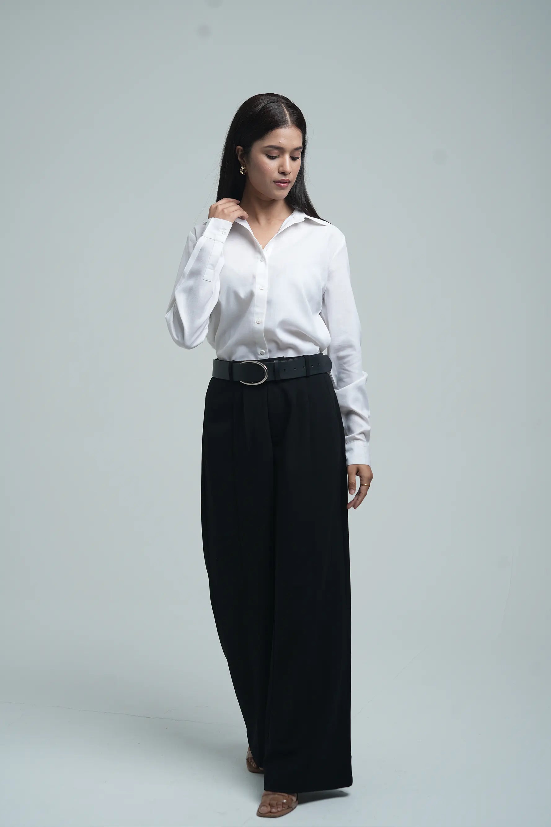 Basic solid linen blend shirt - White