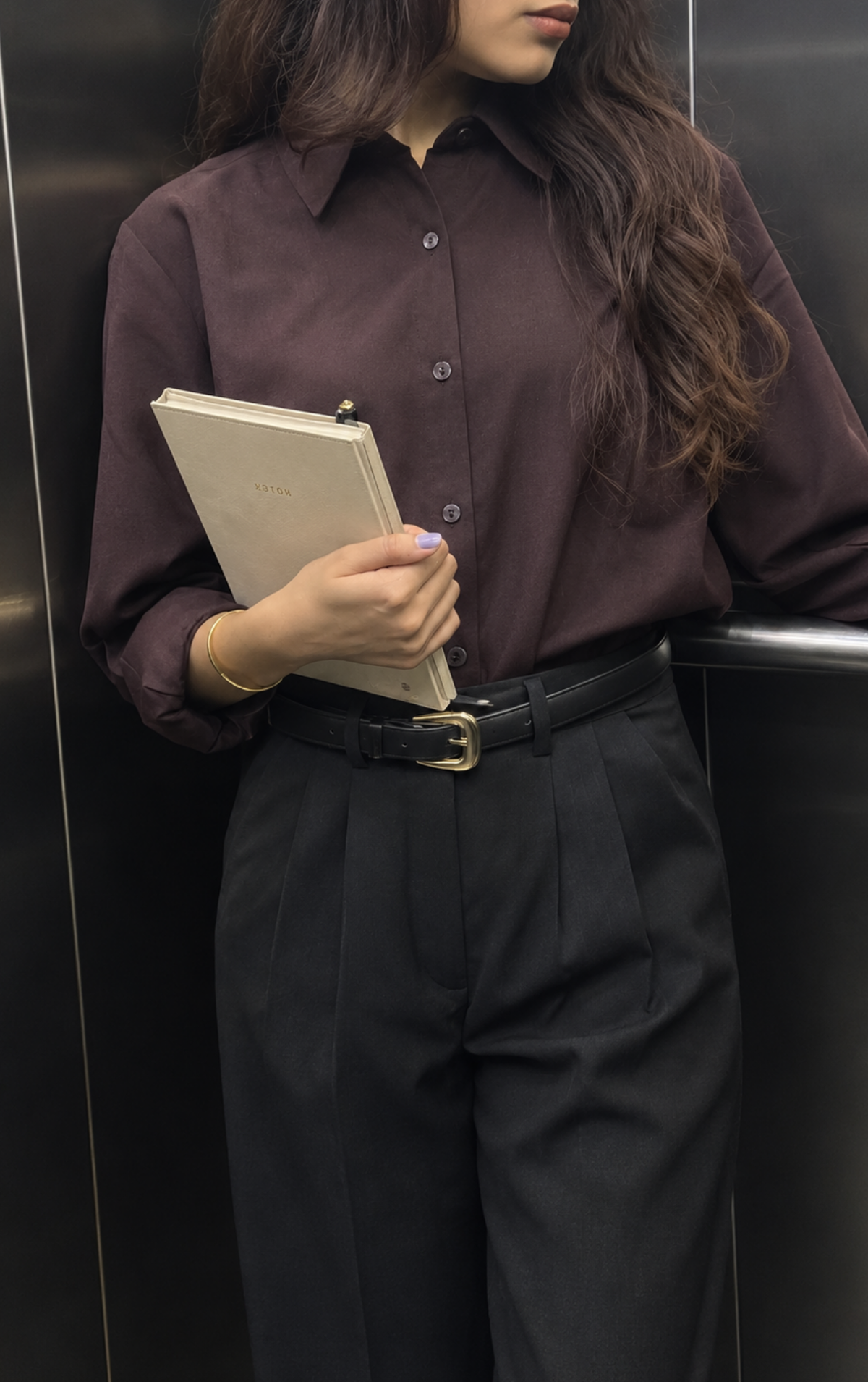 Basic solid linen blend shirt - Brown