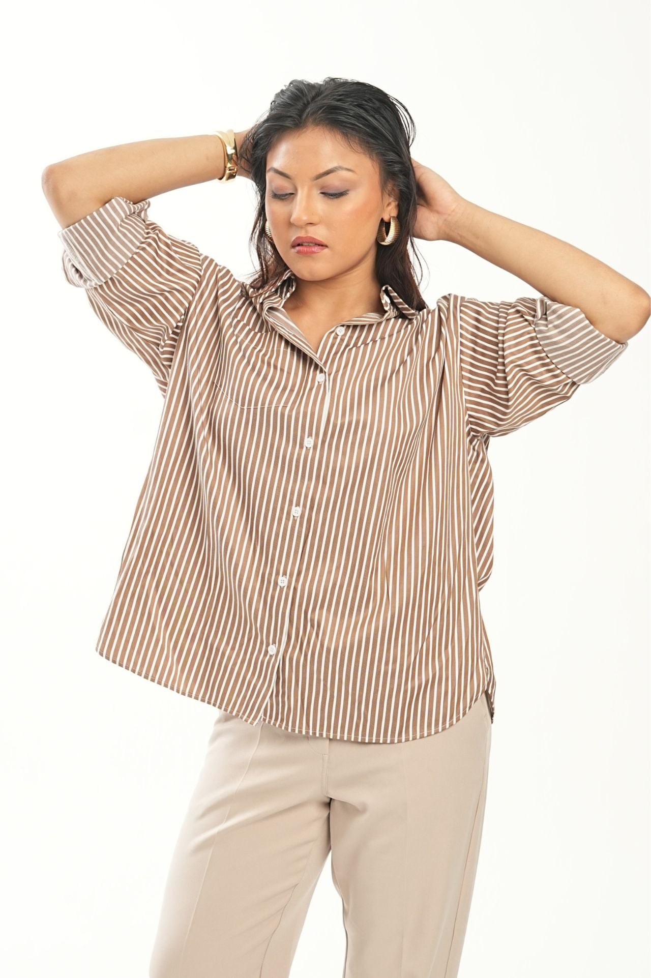 Brown Stripes Oversized Shirt