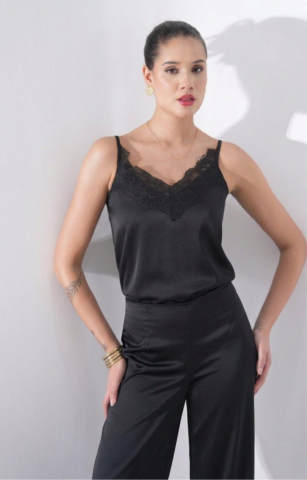 Satin Camisole Top - Black