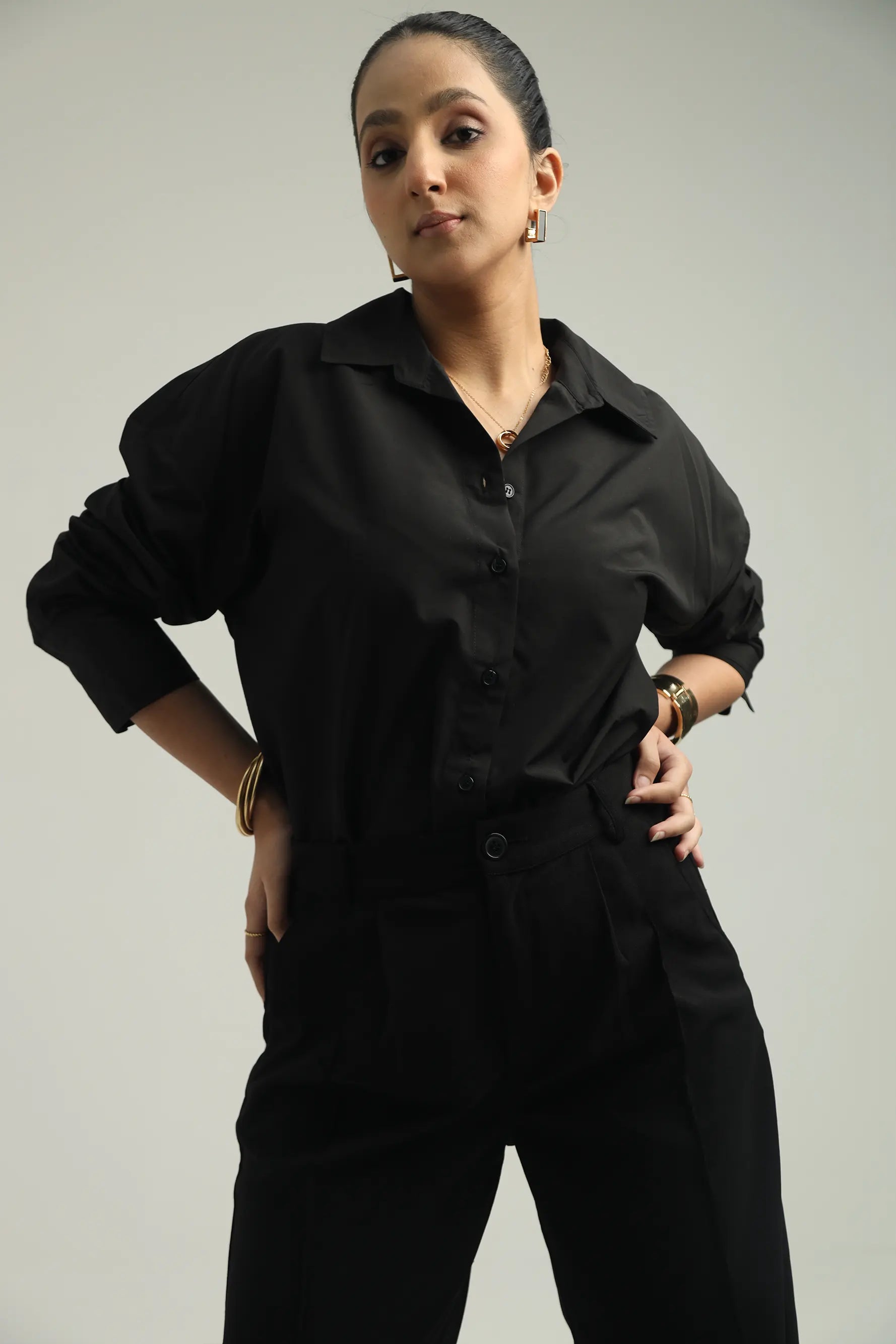 Oversized Cotton Shirt - Black