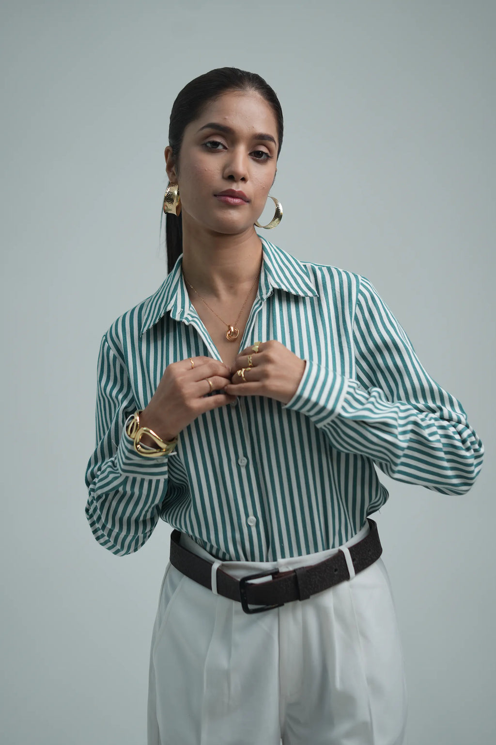 Stripped Cotton Shirt- Green