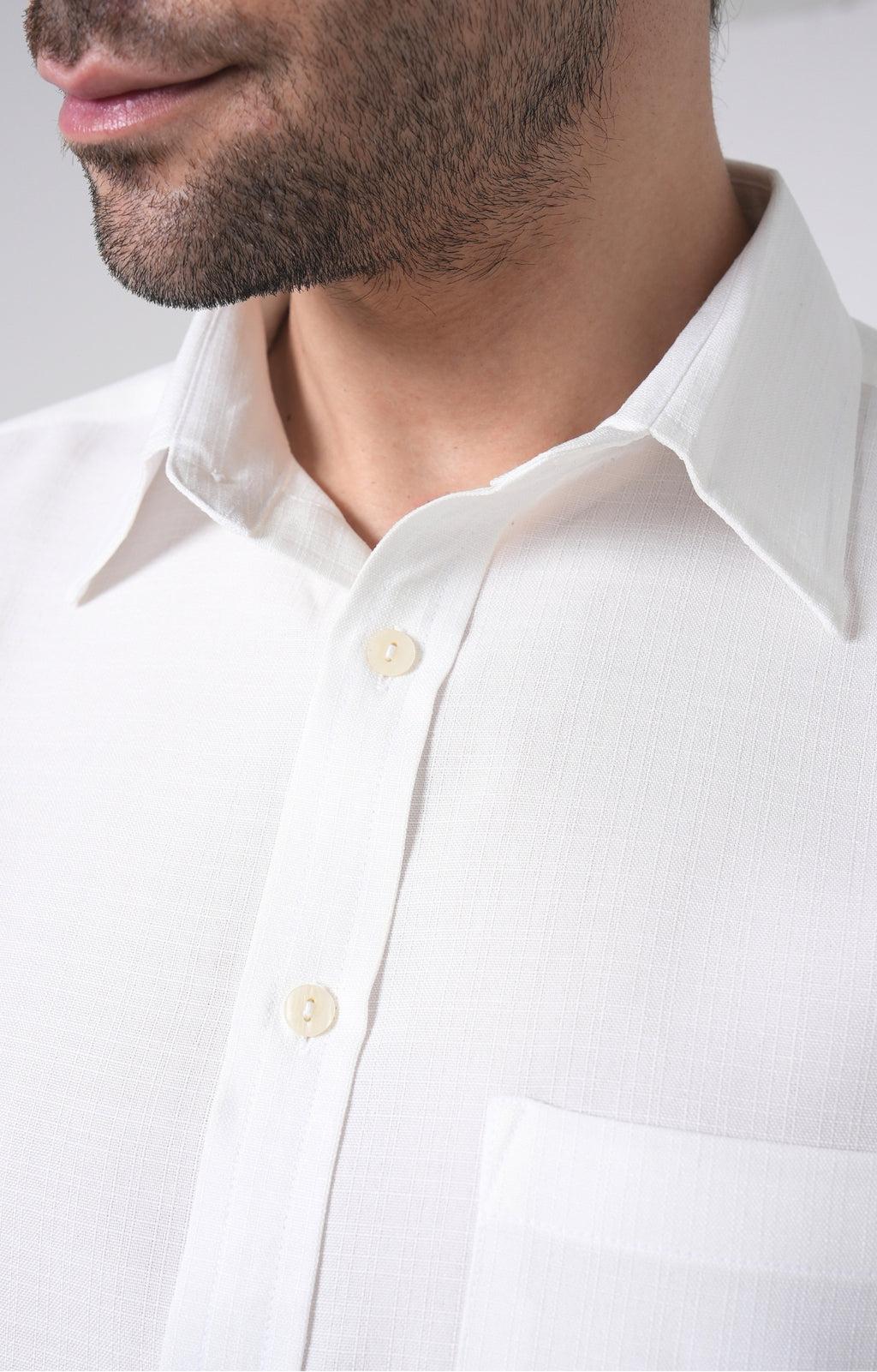 Men's Basic Solid Linen Shirt - White