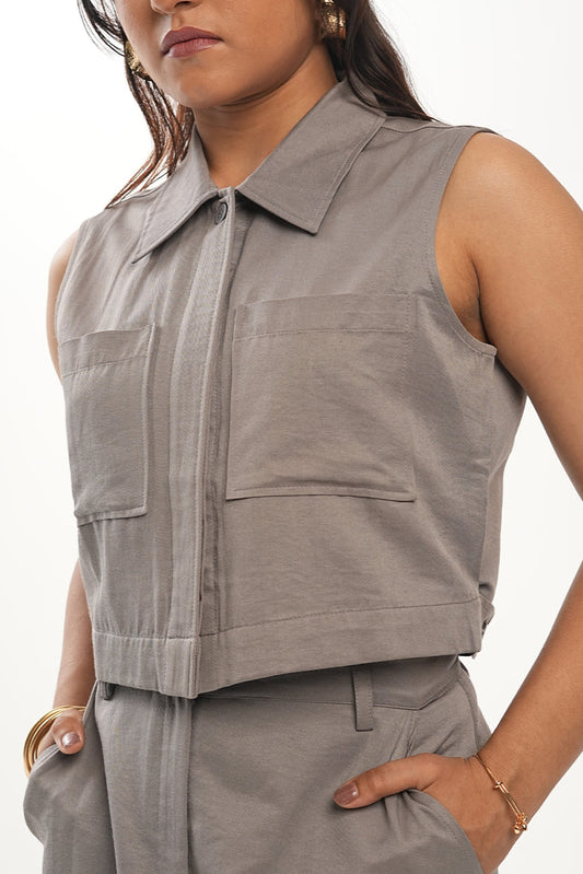 The Edit Co-ord -Crop Vest - Quite Grey