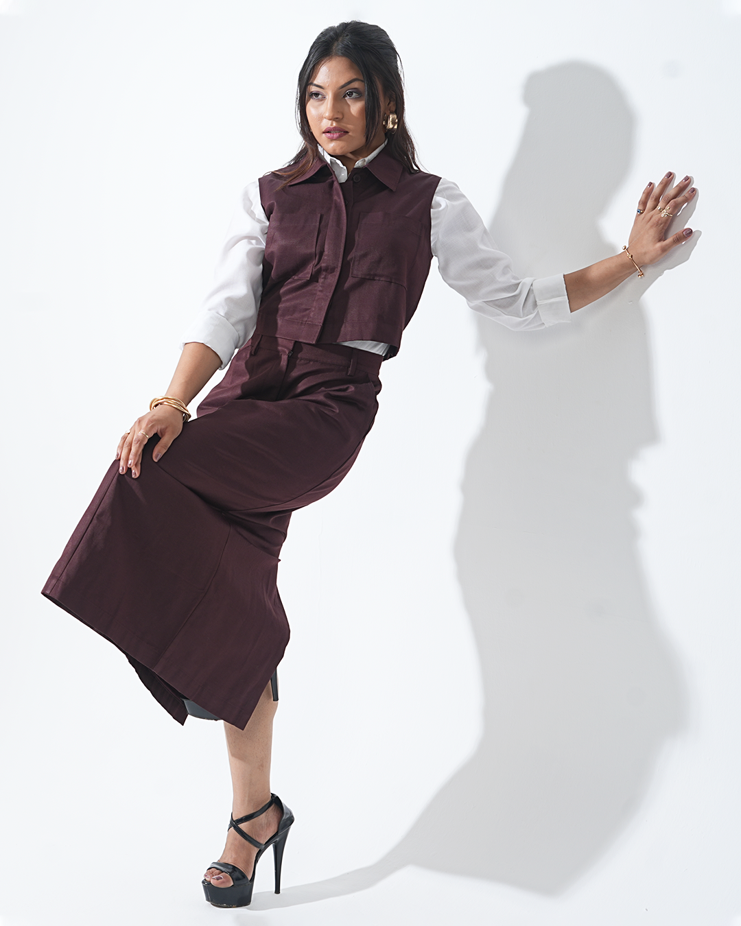 The Edit Co-ord -Crop Vest - Mulberry Bark
