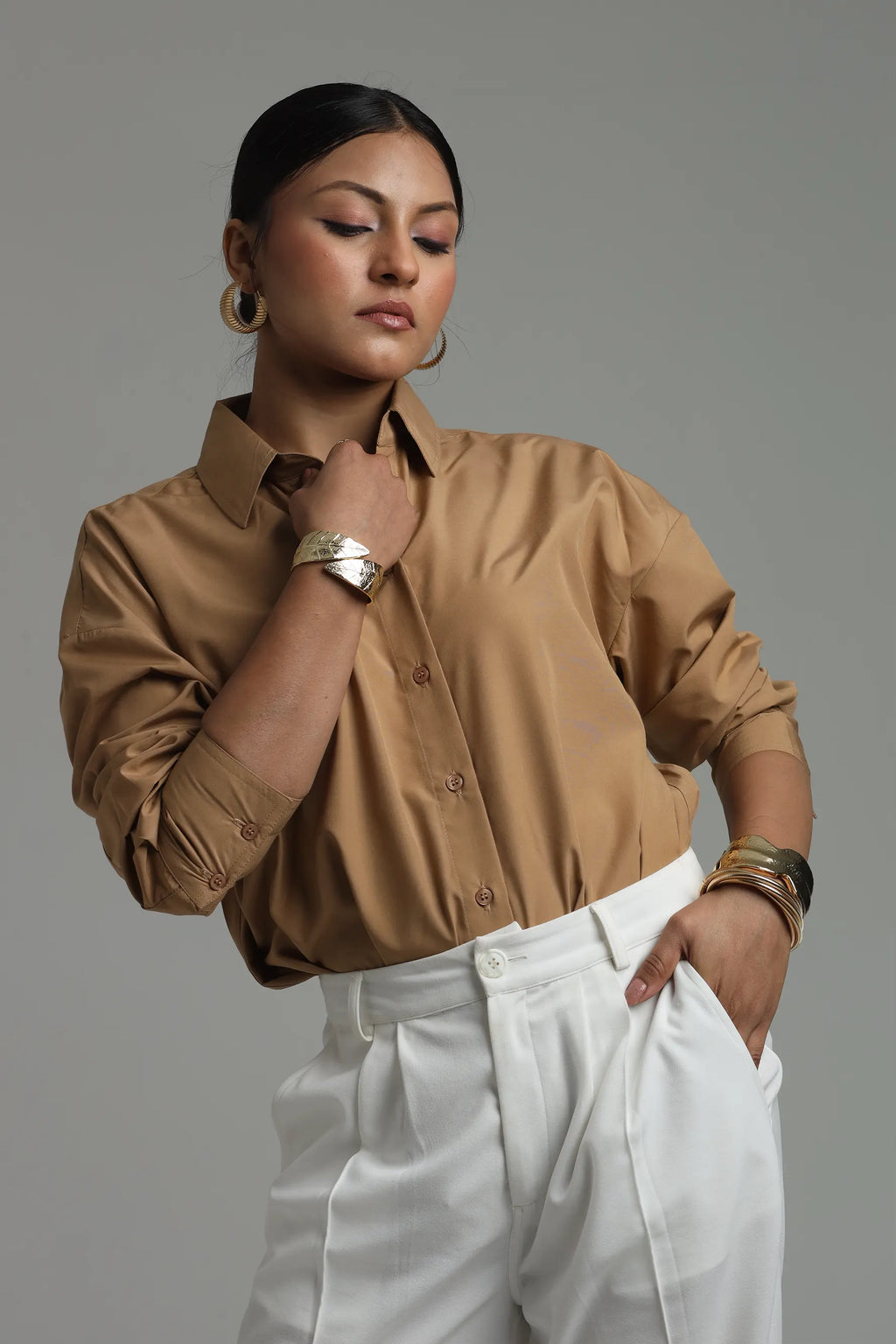 Oversized Cotton Shirt - Beige