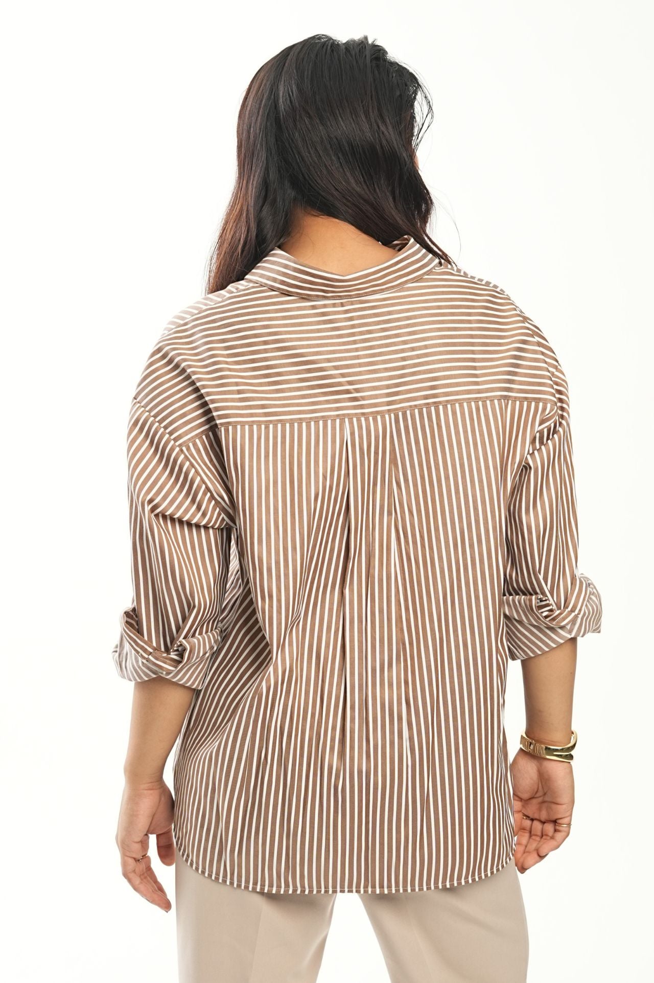 Image of Brown Stripes Oversized Shirt